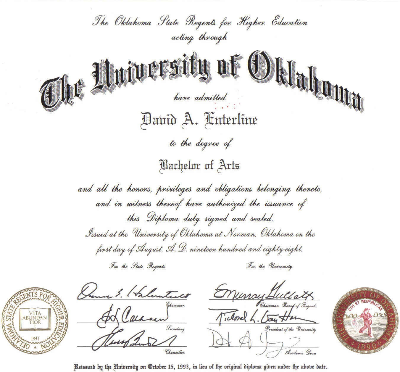 David Enterline – BA Diploma