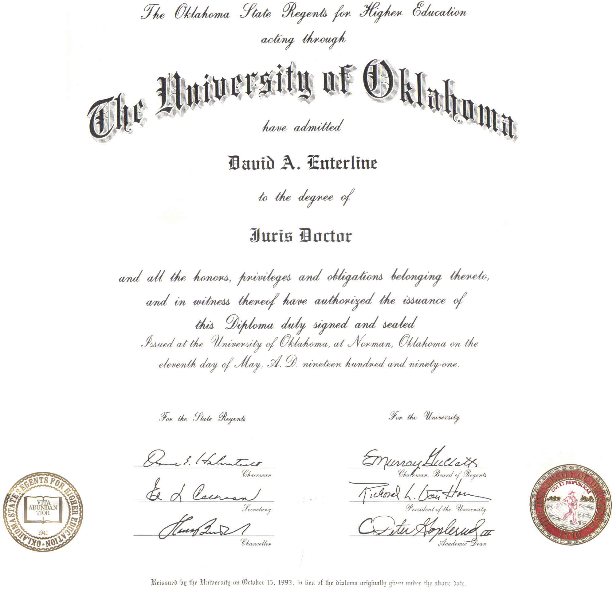 David Enterline – Juris Doctor
